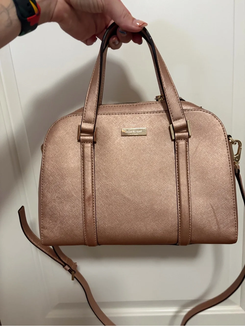kate spade NY Small Felix Newberry Lane Metallic Rose Gold Crossbody Satchel